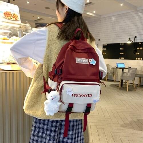 Fashionable School Bags Teenage Girls Backpacks for Women Pink Nylon Panelled Schoolbag 2021 New