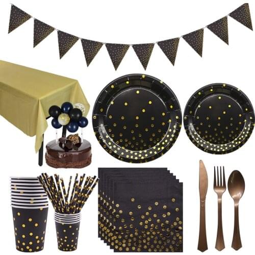 Gold Dot Disposable Tableware Set Paper Plate Cup Napkins For Wedding Birthday Party Supplies Foil Balloon Confetti Party Decor