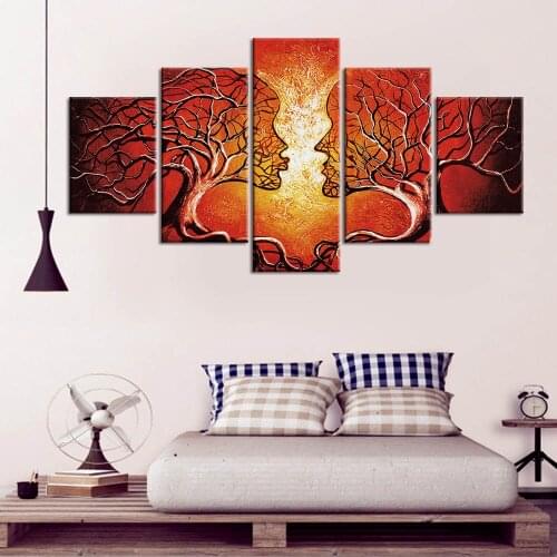 Wall Art Canvas Painting 5 Pieces Abstract Lover Kiss Tree Posters and Prints Pictures for Living Room Bedroom Decoration