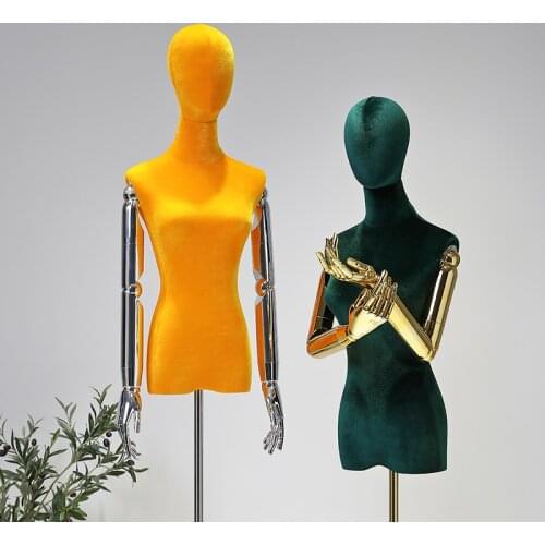 New Style Electroplating Hand Velvet Model Props Womens Half Body Mannequin Table Display Stand