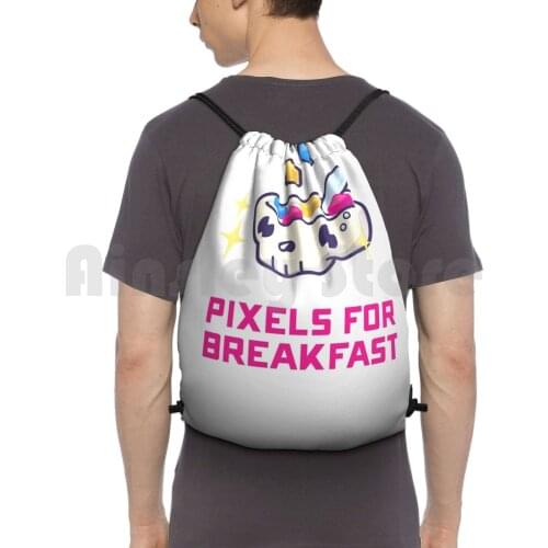 Pixels For Breakfast Backpack Drawstring Bags Gym Bag Waterproof Video Games Gaming Xbox Playstation Steam Pixel Cartoon