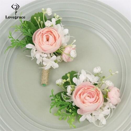Fake Rose Hydrangea Wedding Wrist Corsage Bracelet Bridesmaid Wrist Flower Wedding Bracelets for Women Groom Boutonniere Corsage