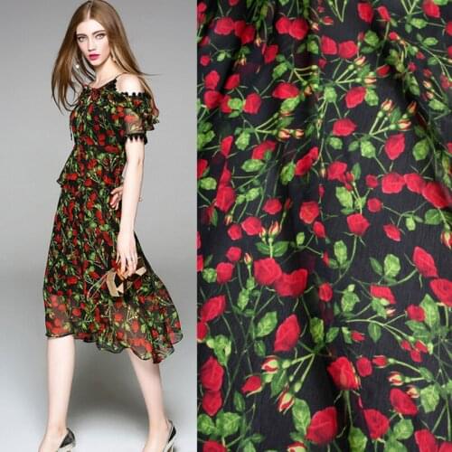 Half meter spring summer new design high grade rose flower print chiffon fabric for dress scarf ladys garment T850