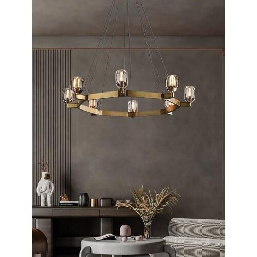 Light luxury crystal chandelier post-modern minimalist living room dining room copper lamp villa hall creative design lighting