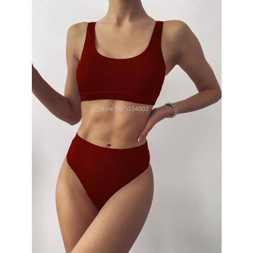 Sexy Sport Bikinis 2021 Woman Swimsuit Female Brazilian High Waist Bikini Set Bandeau Swimwear Bathing Suit Summer Beach Wear
