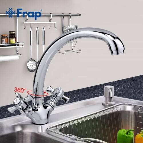 Frap High Quality Kitchen sink Faucet Solid Screw Faucet Double Handle Torneira Hot and Cold Water Mixer 360 Rotation F4224