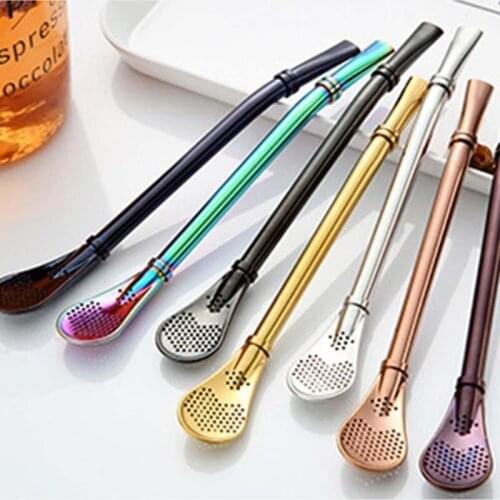 1 piece with 1 Brush Colorful Yerba Mate Straw Filter Stainless Steel Reusable Drinking Straw Metal Tea Tools Bar Accessory