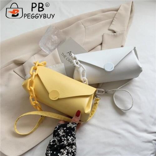 Women Stylish Chain Flap Envelope Bags Portable Ladies PU Leather Ladies Underarm Bags Small Plain Handbags for Female