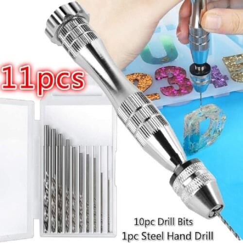 11PCS Precision Drill Bit Hand Drill Head Screwdriver DIY Hand Tools for Resin Plastic Wood Polymer Clay Jewelry Keychain Making
