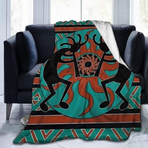 Teal Black and Brown Kokopelli Southwest Throw Blanket for Couch All Seasons Suitable Fuzzy Bed Blankets Printed Christmas