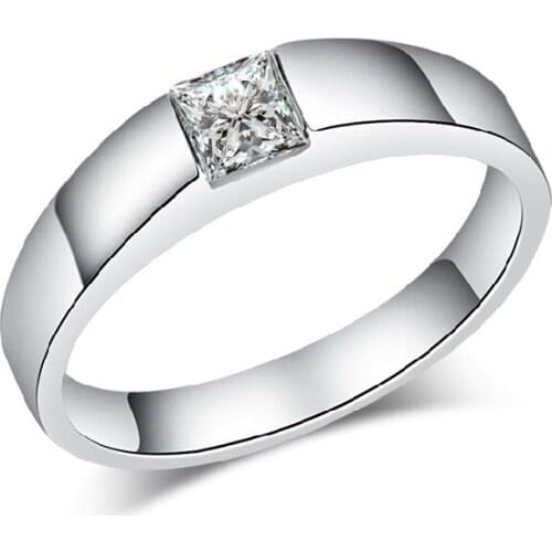 THREEMAN Test as Real !! Solid 14kT Gold Ring 0.5 CT Princess Solitaire Moissanite Ring For Women Promise Fine Jewelry Marriage