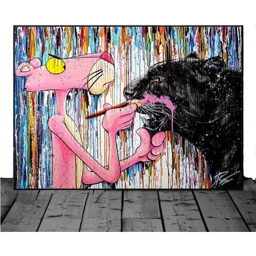 Street Graffiti Art Pink Panther Canvas Painting Posters and Prints Wall Pink Leopard Picture for Living Room Home Modern Decor