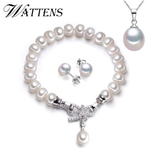 WATTENS Natural Pearl Bracelet necklaces & pendants Earrings Jewelry Sets for Women Pearl Necklace/Earring/Bracelet Wedding