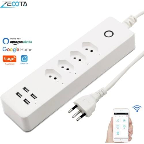WiFi Smart Power Strip Brazil Electrical Plug Sockets 4 Way Swiss USB Outlets 1.8m Extenstion Cord Remote by Alexa Google Home