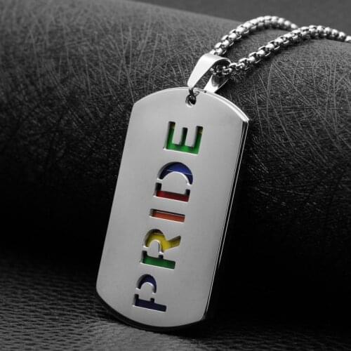 Dog Tag Rainbow Pendant Necklace for Woman Stainless Steel Choker Gay Lesbian Pride Jewelry Parade Demonstration GLBT Gift