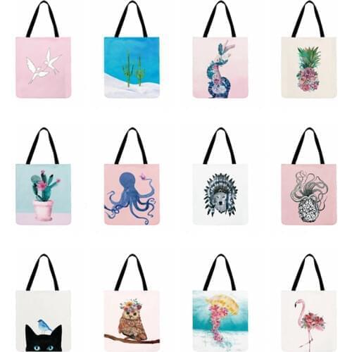 Women Casual Tote British Simple Animal Painting Print Tote Bag For Ladies Shoulder Bag Fashion Shopping Bag Outdoor Beach Bag