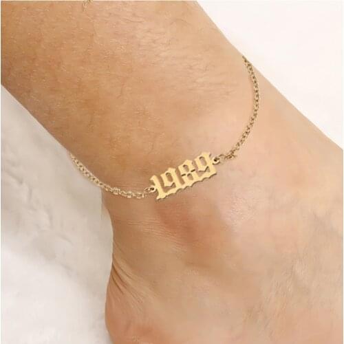 Women Fashion 1980-2000 Birth Year Anklet Bracelet Foot Jewelry Punk Stainless Steel Custom Number Anklets Best Friend Gifts