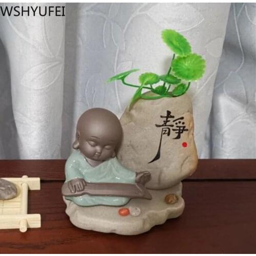 1PCS Ceramic Tea pet Small Buddha Statue Monk Figurine Tea table flower pot Ornaments Home Tea decoration Accessories Crafts