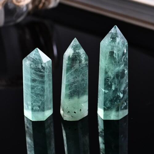 1PC Natural Green Fluorite Crystal Point Hexagonal Column Mineral Ornament Magic Repair Healing Wand Home Decoration Decoration