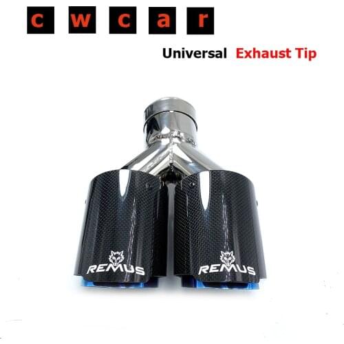 1 Piece Remus Carbon Fiber Blue Stainless steel Universal Dual Automobile Exhaust Pipe Muffler Car Accessories Modification Tip