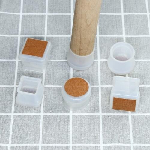 2/4/8Pcs Square/Round Soft Silicone Chair Leg Caps With Felt Pipe Plugs Non-Slip Table Foot Dust Cover Black/White