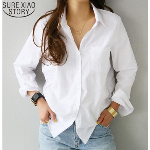 Korean Women Shirts 2021 Feminine Blouse Top Long Sleeve Casual White Turn-down Collar OL Style Women Loose Blouses 3496 50
