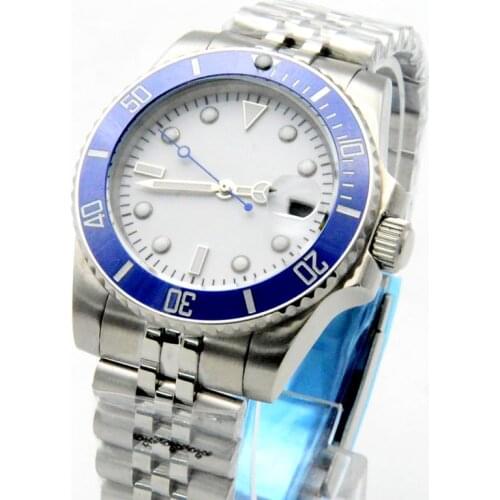 40MM Ceramic Ring Yacht Aseptic White Surface Mens Automatic Mechanical Watch Stainless Steel Silver