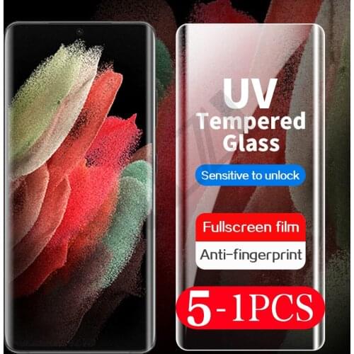 5-1Pcs UV full glue for Samsung Galaxy S20 plus protective Film S21 ultra on the tempered glass phone screen protector