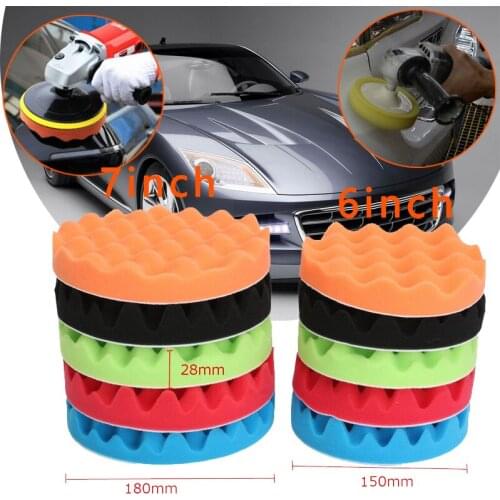 5Pcs 6/7 Inch Waxing Buffing Sponge Pad Polishing Rubbing Ruber Scouring Pad Power Scrub All Purpose For Car Repair Auto Care