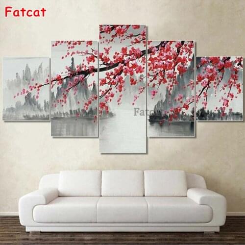 5 Pcs Chinese landscape Plum blossom 5d diy diamond painting full square drill diamond stitch embroidery gift wall decor PP1781