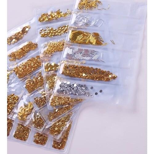 6 Grid/Bag Mixed Nail Glitter Powder Sequins Colorful Nail Rhinestones Sticker 3D DIY Nail Sliders Dust for Nail Art Decorations