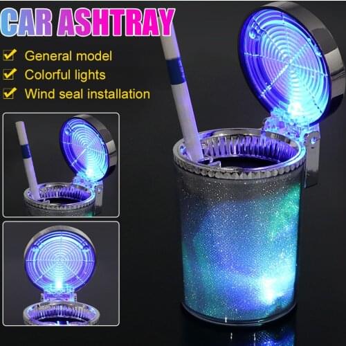 Car Ashtray with LED Light Airtight Lid Multifunctional Vehicle Cup Holder Air Vent Ashtray Trash Can Car Interior Decoration