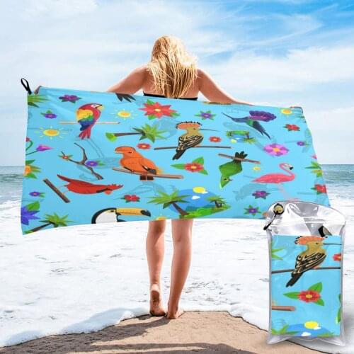 Quick Drying Pocket Towel Tropical Birds Flower Portable Water Absorbent Towel No Pilling Sports Bath Towel