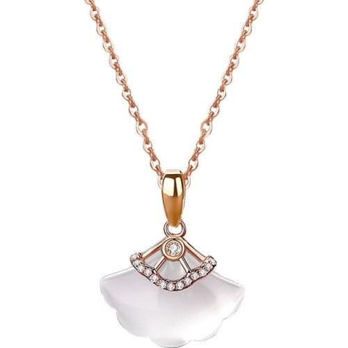 DIC88 The New Fan-shaped Skirt Necklace Female Sterling Silver Rose Gold Retro White Jade Pendant Wild Temperament Clavicle