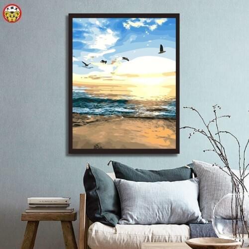 Diy oil painting by numbers art paint by number Ocean illustration bedroom decorative painting