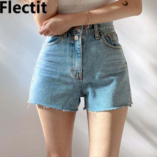 Flectit Denim Shorts Women Summer 2021 Vintage Side Split Frayed High Waist Jean Shorts Casual Streetwear