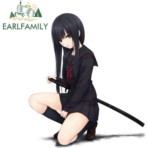 EARLFAMILY 13cm x 11.2cm for Sword Girl Car Sticker JDM Camper Decal Auto Motorcycle Waterproof Sunscreen Anime Vinyl Car Wrap