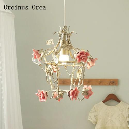 Ceramic flower garden chandelier balcony Girl Bedroom childrens room lamp American romantic color decorative Chandelier