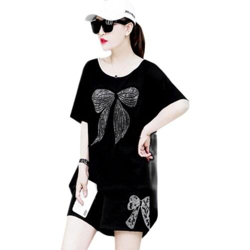 YAGENZ White Two Piece Set Women Oversized Summer Tracksuit Set 2 piece Set Diamond Bow Top And Pants Casual Thin Sportswear 777