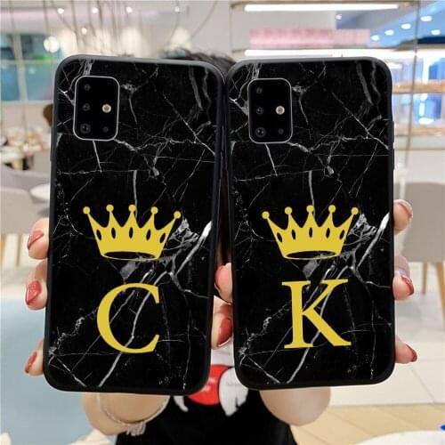 Crown Marbler Couples Phone Case For Samsung Galaxy S8 S9 S10 Plus S10e S20 Ultra Fundas 26 English Letters Soft Silicone Cover