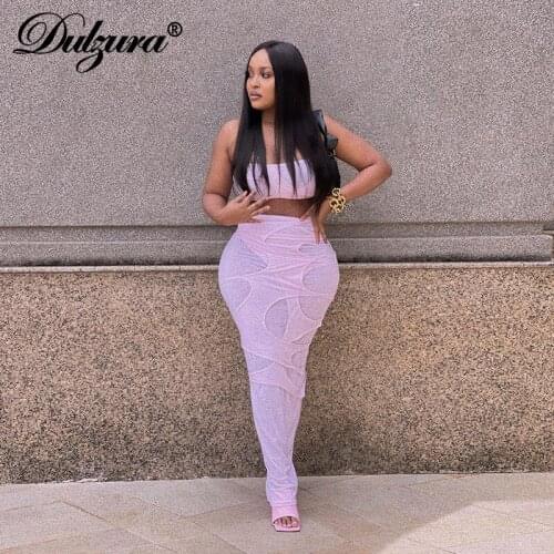 Lygens 2021 Summer Women Patchwork Tube Top Midi Skirt Set Bodycon Sexy Streetwear Party Club Elegant Matching 2 Pieces Outfit