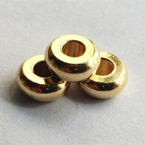 SEA MEW 100 PCS 7mm*2.8mm 8mm*3.5mm Metal Raw Brass Round Flat Beads DIY Hole Bead Loose Bead For Jewelry Making
