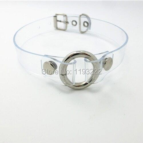 Fashion Jewelry O Round Necklace, Clear PVC Transparent Leather Metal Vinyl Choker, Punk Goth Handmade Collar Necklace