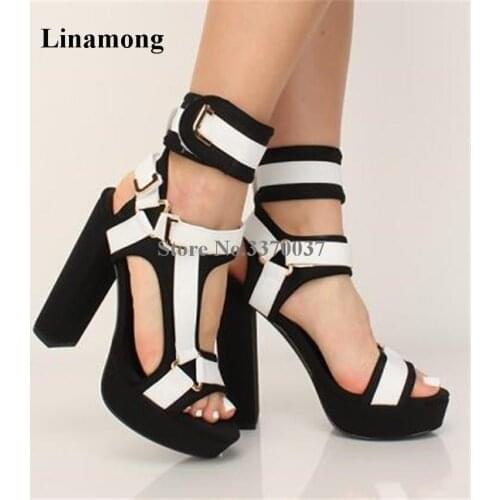Newest Brand Design Fashion Open Toe Suede Leather High Platform Chunky Heel Sandals Patchwork Buckle Ankle High Heel Sandals
