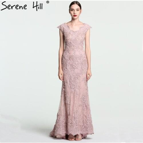 Newest Lace Pearls Mermaid Elegant Evening Gowns Long Fashion Banquet Tulle Evening Dress 2020 Serene Hill LA6169