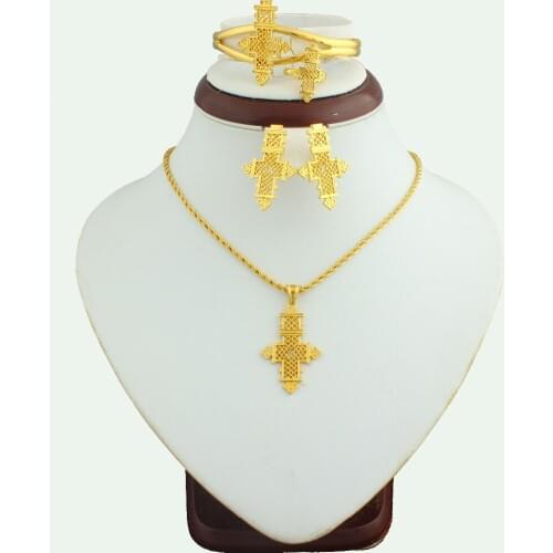 The New Ethiopian Small Size Cross Jewelry Set With Gold color Fashion Bridal Jewelry Set For Women