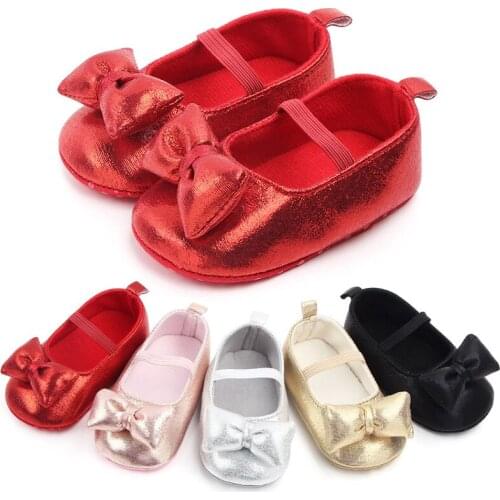 Princess Baby Girls Shoes Glitter Newborn Booties Soft Sole Toddler Kids Crib Shoes Party Bowknot Anti-slip First Walker 0-18M