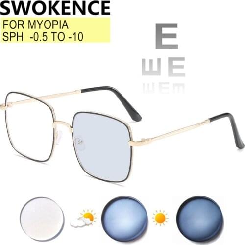 Myopia Glasses Diopter -0.5 to -10 Women Men Large Size Square Frame Nearsighted Prescription Photochromic Anti Blue Ray F511