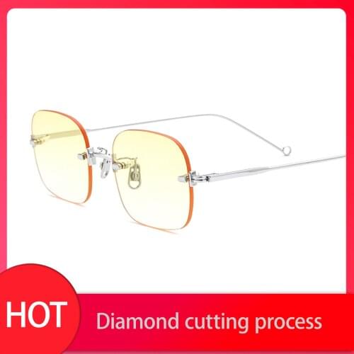 High Quality Sunglasses Korean Brand Style Frameless Pink Pure Titanium Eyewear Ladies Traveling Style UV400 Goggles