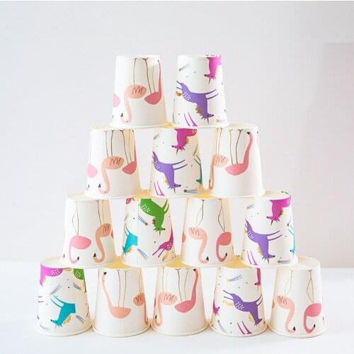 8pcs Party Disposable Paper Cups Cartoon Animal Flamingo Juice Cup Kids Birthday DIY Decor Wedding Picnic Tableware Supplies